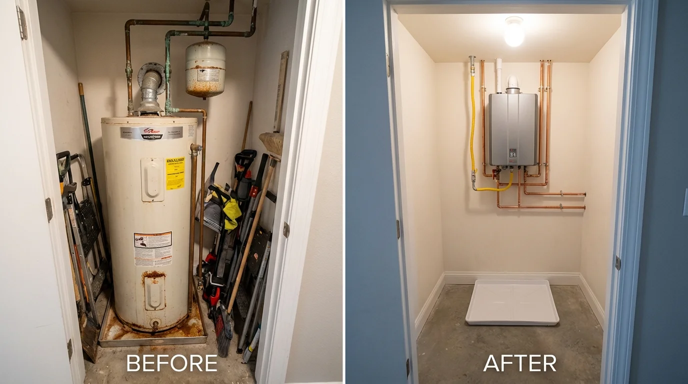 Tank water heater versus wall-mounted tankless unit comparison for Berryville, VA homeowners