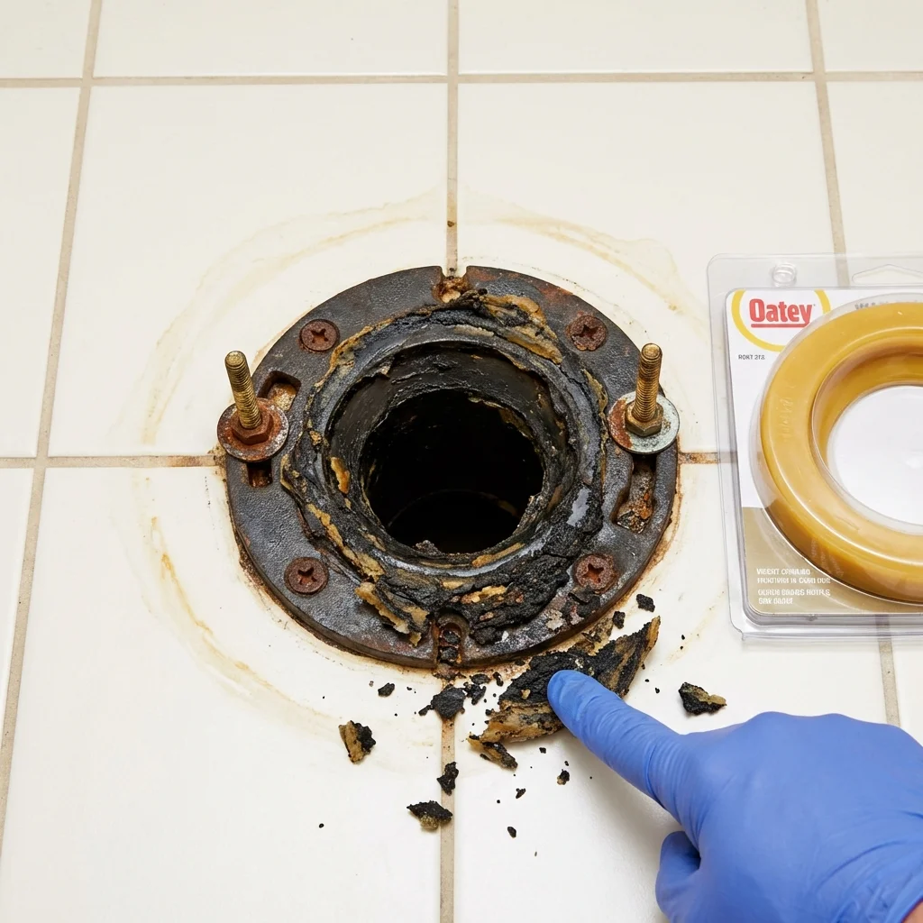 Failed wax ring showing water seepage at the base of a toilet in a Berryville, VA home